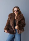 Kahverengi Şal Yaka Suni Kürk
