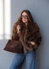 Kahverengi Şal Yaka Suni Kürk