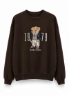 Kahverengi Teddy Nakış Detay Sweat