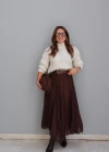 Kahverengi Ters Dikiş Detay Etek