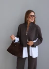 Brown Knit Jacket Pants Suit