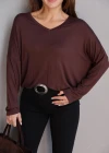 Kahverengi V Yaka Bluz