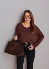 Kahverengi V Yaka Bluz