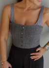 KIRÇILLI Gri Tüvit Crop Bluz
