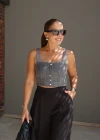 KIRÇILLI Gri Tüvit Crop Bluz