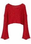 KIRMIZI Pullu Merserize Crop Bluz