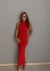 KIRMIZI Sırt Detay Bodycon Elbise