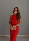 KIRMIZI Sırt Detay Bodycon Elbise