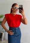 KIRMIZI Vatkalı Basic Tshirt