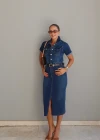 Kısa Kol Lycralı Jean Elbise