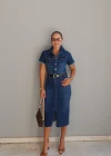 Kısa Kol Lycralı Jean Elbise