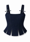 Lacivert Askısı Bağlamalı Parça Detay Crop Bluz
