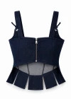 Lacivert Askısı Bağlamalı Parça Detay Crop Bluz