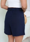 Lacivert Bel Bağlama Detay Keten Şort