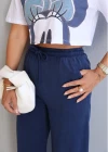 Lacivert Beli Lastikli Bol Paça Pantolon