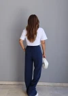 Lacivert Beli Lastikli Bol Paça Pantolon