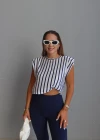 Lacivert Çizgili Vatkalı Tshirt