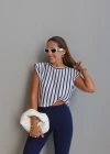 Lacivert Çizgili Vatkalı Tshirt