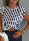 Lacivert Çizgili Vatkalı Tshirt