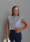 Lacivert Çizgili Vatkalı Tshirt