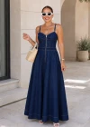 Lacivert Fermuar Detay Denim Elbise