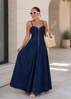 Lacivert Fermuar Detay Denim Elbise
