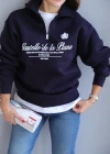 Lacivert Fermuarlı Sweat