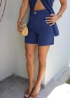 Lacivert Gold Düğme Detay Şort