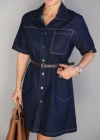 Lacivert Kemerli Mini Jean Elbise