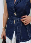 Lacivert Kuşaklı Jean Yelek
