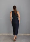 Lacivert Midi Bodycon Jean Elbise