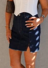 Lacivert Mini Yırtmaçlı Jean Etek