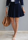 Lacivert Piliseli Mini Şort Etek
