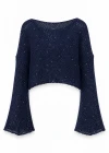 Lacivert Pullu Merserize Crop Bluz