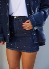 Lacivert Taş Detay Mini Etek