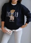 Lacivert Teddy Nakış Detay Sweat