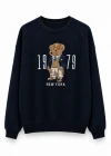 Lacivert Teddy Nakış Detay Sweat