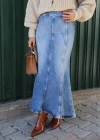 Blue Stone Washed Fish Model Denim Skirt