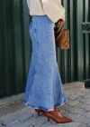 Blue Stone Washed Fish Model Denim Skirt