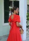CORAL Back Detail Puff Sleeve Dress
