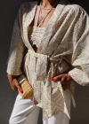 NATURAL Bej İşlemeli Crop Kimono Takım