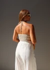 NATURAL Bej İşlemeli Crop Kimono Takım