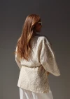 NATURAL Bej İşlemeli Crop Kimono Takım