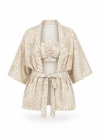 NATURAL Bej İşlemeli Crop Kimono Takım