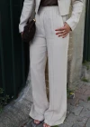 NATURAL Beli Lastikli Keten Pantolon