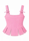 PEMBE Askısı Bağlamalı Parça Detay Crop Bluz