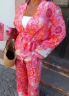 PEMBE Etnik Desen Kuşaklı Kimono