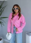 Pembe Kendinden Kuşak Detay Gömlek