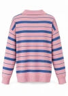 PEMBE Polo Yaka Çizgili Kazak