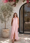 PEMBE Sırt Dekolte Keten Elbise